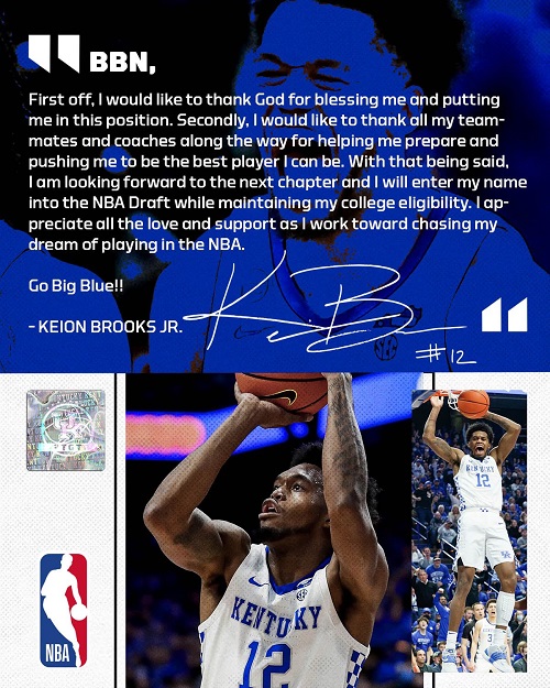 小凯昂-布鲁克斯(Keion Brooks Jr.)选秀声明